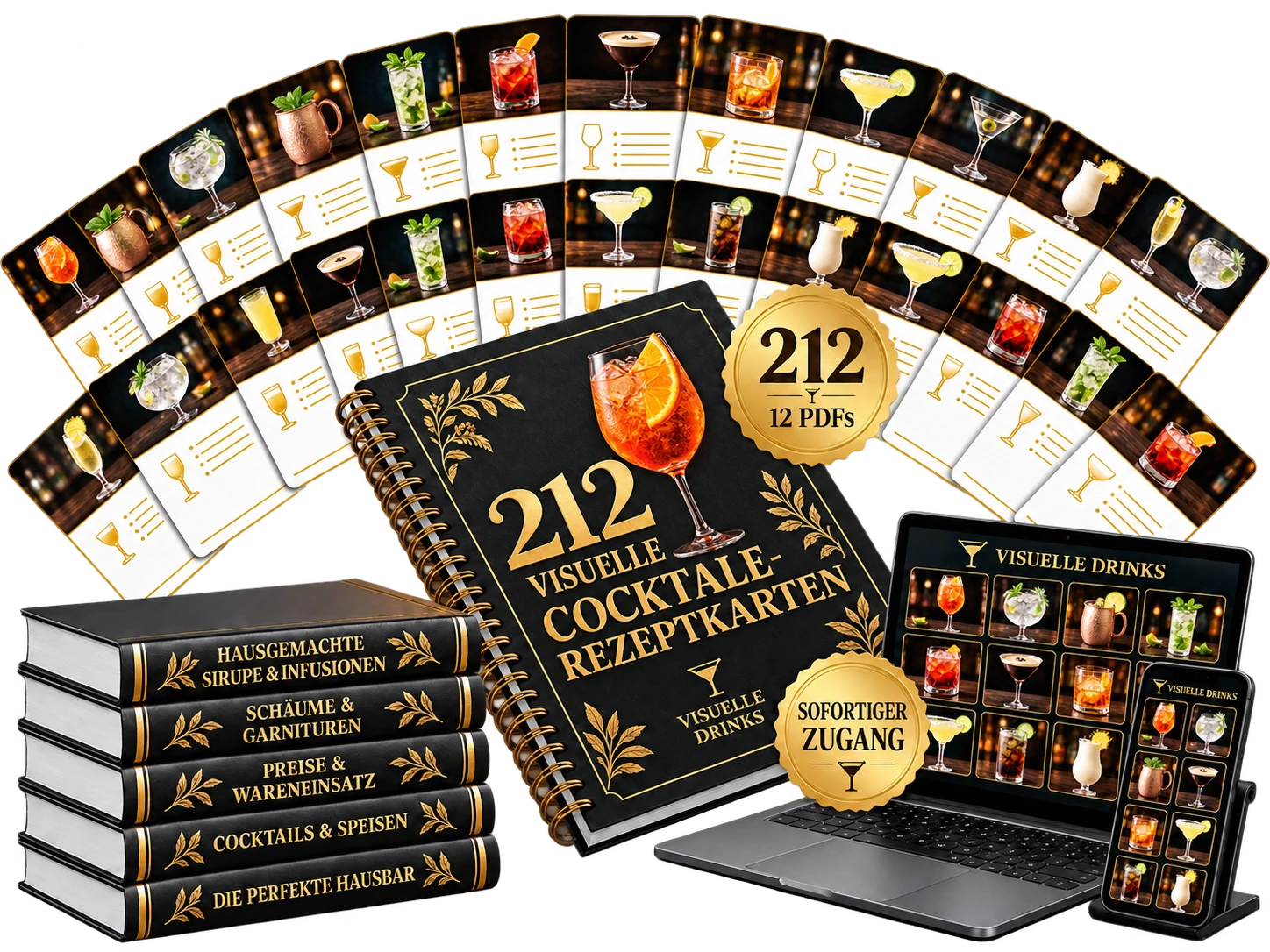 Cocktail-Bibliothek mit Rezeptkarten und Bonus-Handbüchern